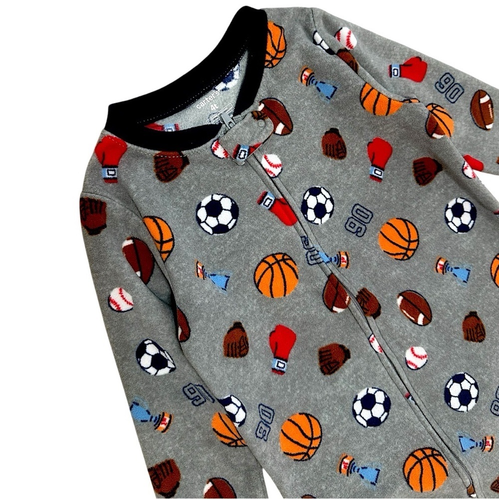 New Carter’s 4T Boy Pajamas Sports Themed Zip Footies Sleeper Fleece Football